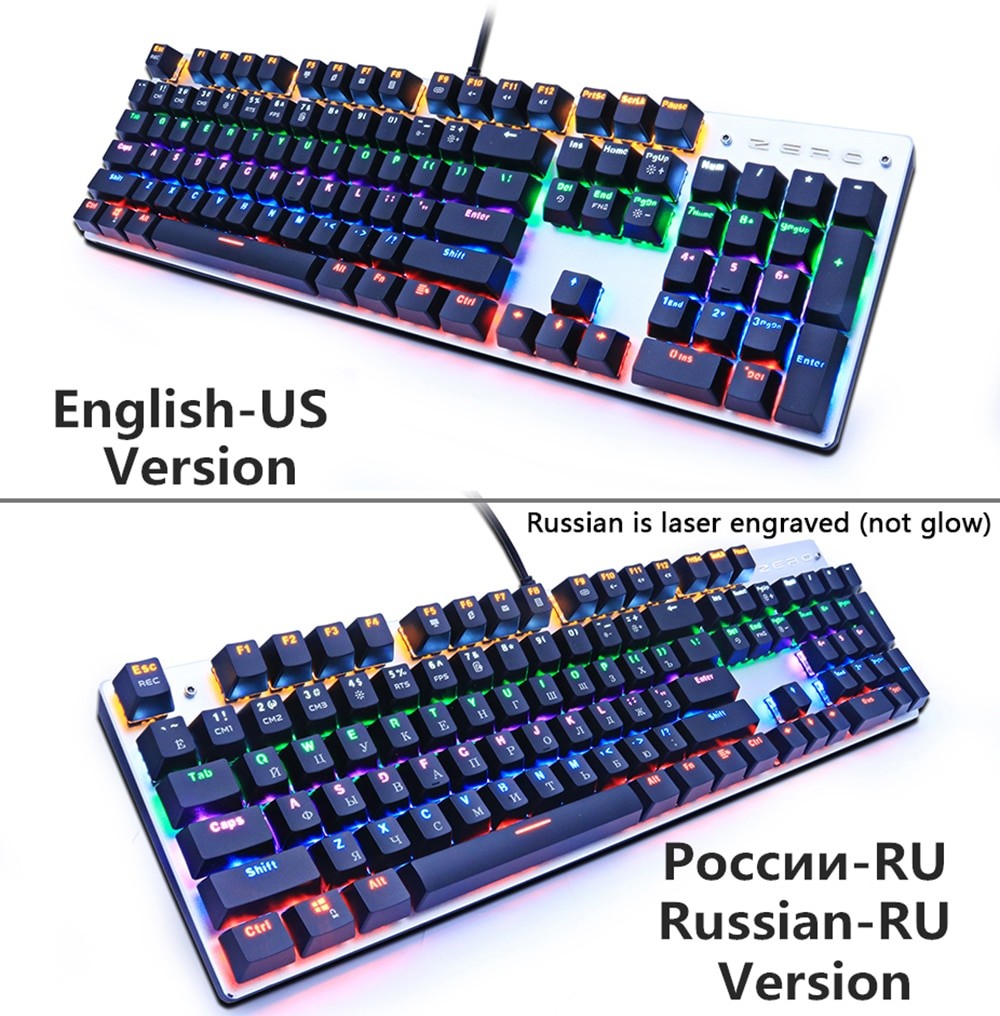 Metoo Gaming Mechanical Keyboard Game Anti-ghosting Russian/US Blue Black Red Switch Backlit USB Wired Keyboard For pro Gamer Metoo Gaming Mechanical Keyboard Game Anti-ghosting Russian/US Blue Black Red Switch Backlit USB Wired Keyboard For pro Gamer