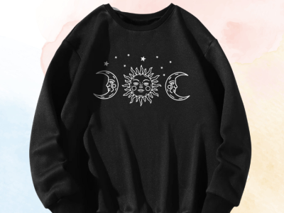 Sun Moon Sweatshirt Gothic Print Long Sleeve Casual