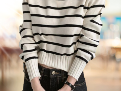 Casual Stripe Sweater O-Neck Retro Design