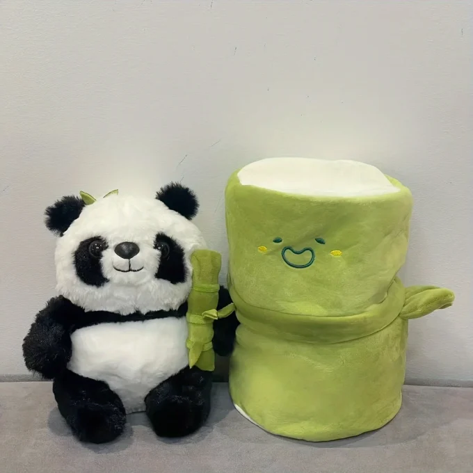 9.8" Cuddly Panda Plush with Bamboo