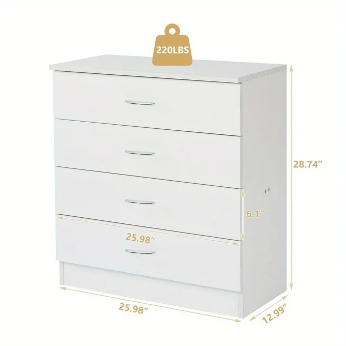 4-Drawer Bedroom Storage Dresser White