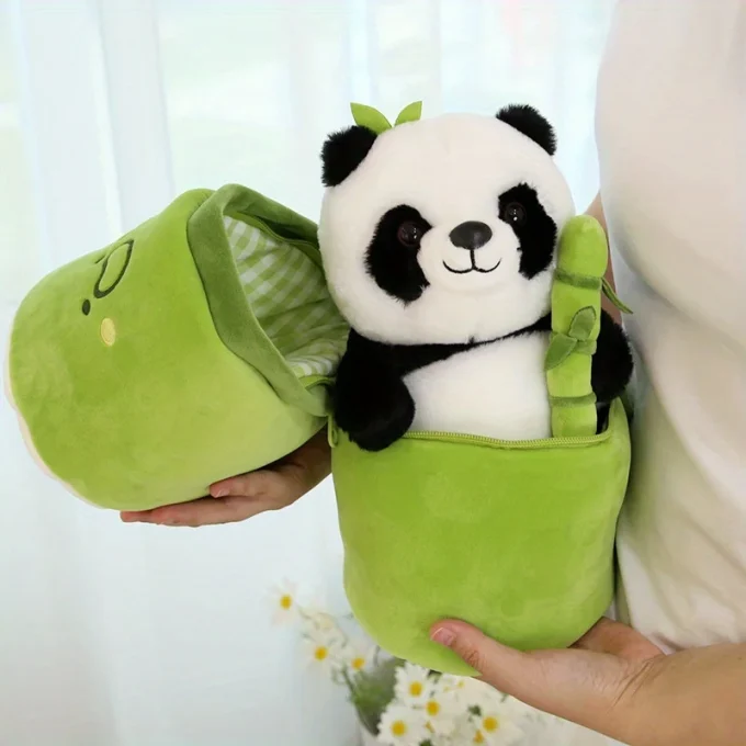 9.8" Cuddly Panda Plush with Bamboo