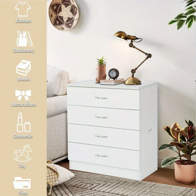 4-Drawer Bedroom Storage Dresser White