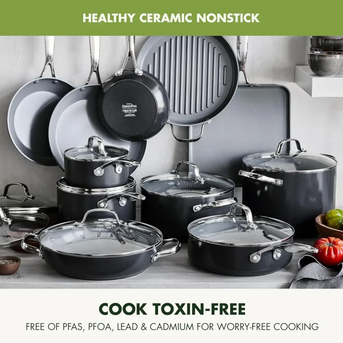 GreenPan Valencia Pro Hard Anodized Healthy Ceramic Nonstick 22 Piece Cookware Pots & Pans Set