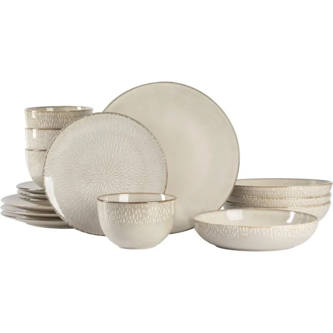 Matisse 16-Piece Double Bowl Dinnerware Set for 4 - Taupe