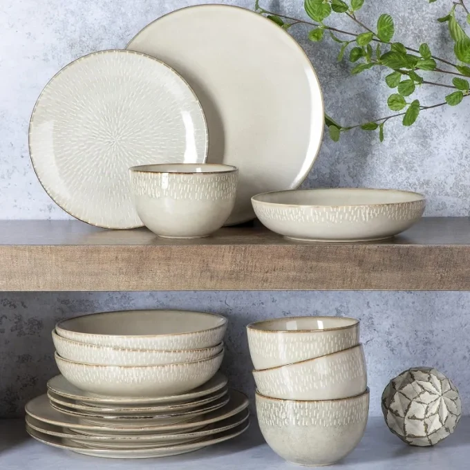 Matisse 16-Piece Double Bowl Dinnerware Set for 4 - Taupe