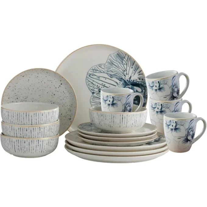 16-Piece Ceramic Dinnerware Set – Plates, Bowls & Mugs for 4