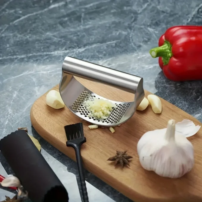 Stainless Steel Garlic Press & Mincer Set – 2pc Manual Crusher, Durable & Easy to Use