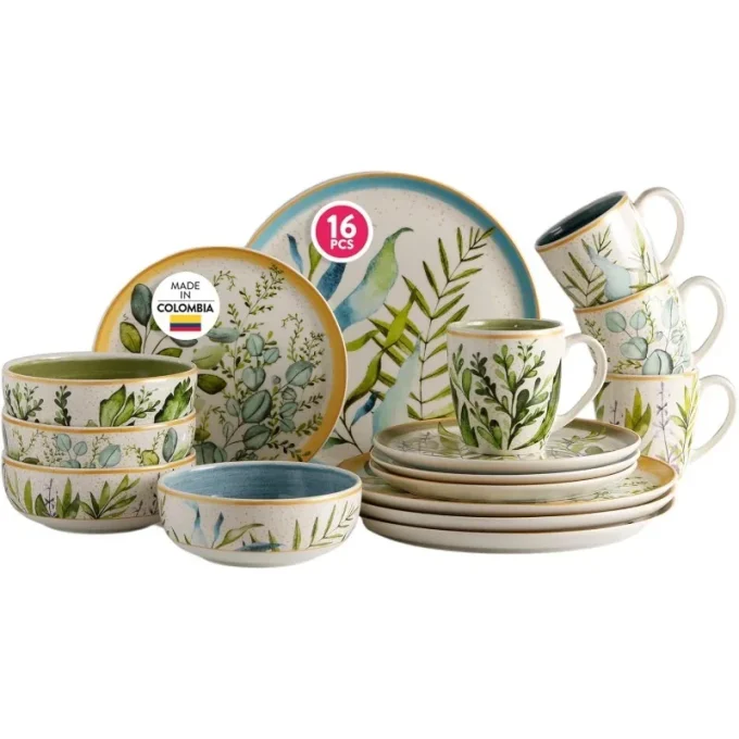 16-Piece Ceramic Dinnerware Set – Plates, Bowls & Mugs for 4