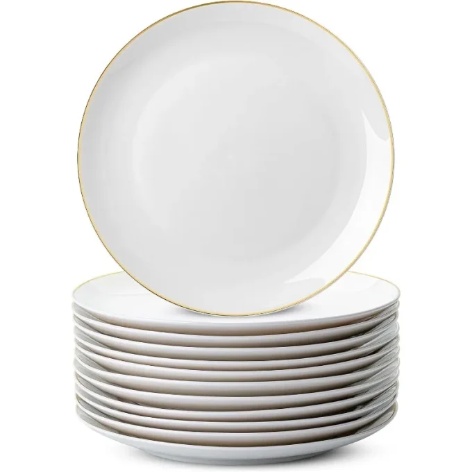 Set of 12 White Porcelain Dinner Plates – 10.5 Inch