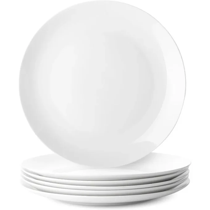 Set of 12 White Porcelain Dinner Plates – 10.5 Inch