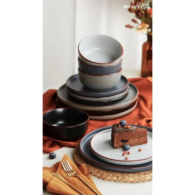 Mercury Plates and Bowls Sets, 12 Pieces Stoneware Dinnerware Sets, Dishes Set for 4, Microwave and Dishwasher Safe, Multi-color