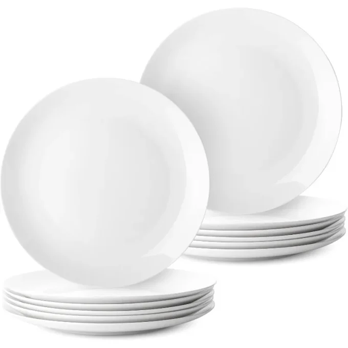 Set of 12 White Porcelain Dinner Plates – 10.5 Inch