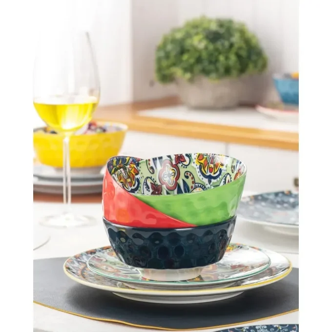 Ceramic Cereal Tableware Salad Plates Dinner Sets Soup Bowls Set of 6-25 Oz Deep Colorful Porcelain Serving Bowls for Dinner Bar