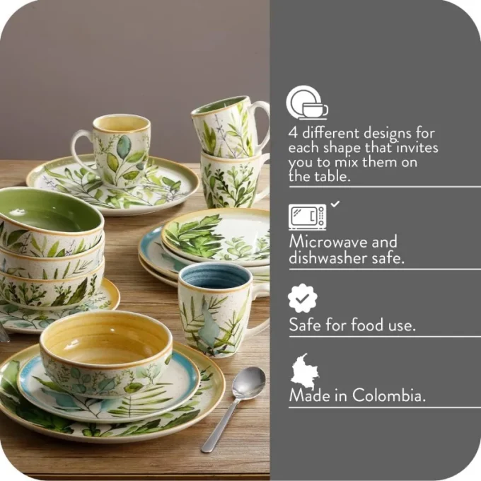 16-Piece Ceramic Dinnerware Set – Plates, Bowls & Mugs for 4