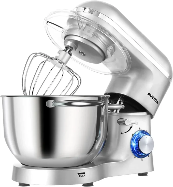 6.5QT Stand Mixer, 660W 6-Speed Tilt-Head Kitchen Mixer with Dough Hook, Whisk & Beater (Silver)