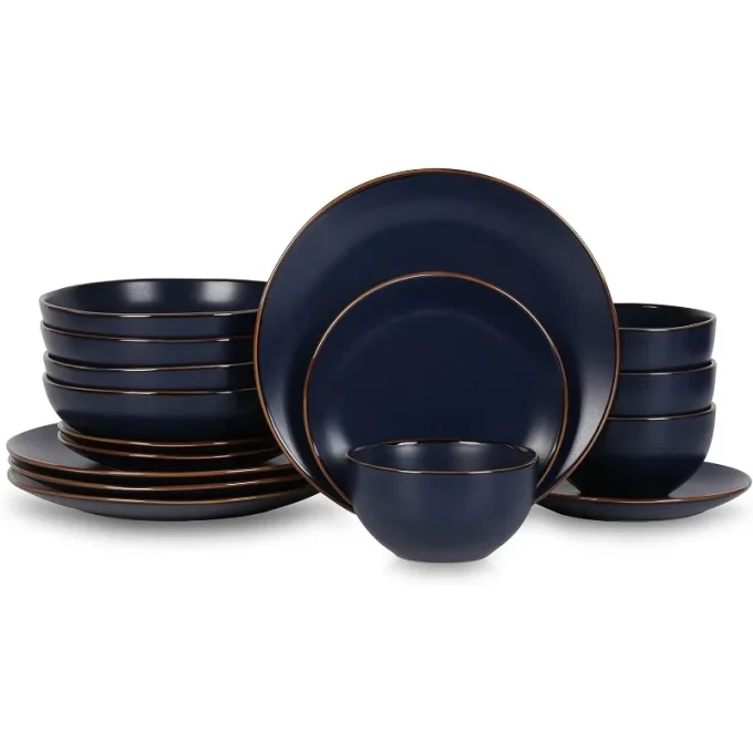 Brasa 16-Piece Blue Stoneware Dinnerware Set – Plates & Bowls for 4