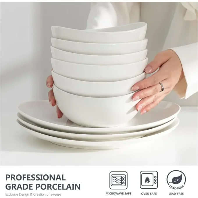 6-Piece 18 Oz Porcelain Bowl Set – Microwave Safe for Soup, Cereal, Fruits & Rice  Shortened Description: