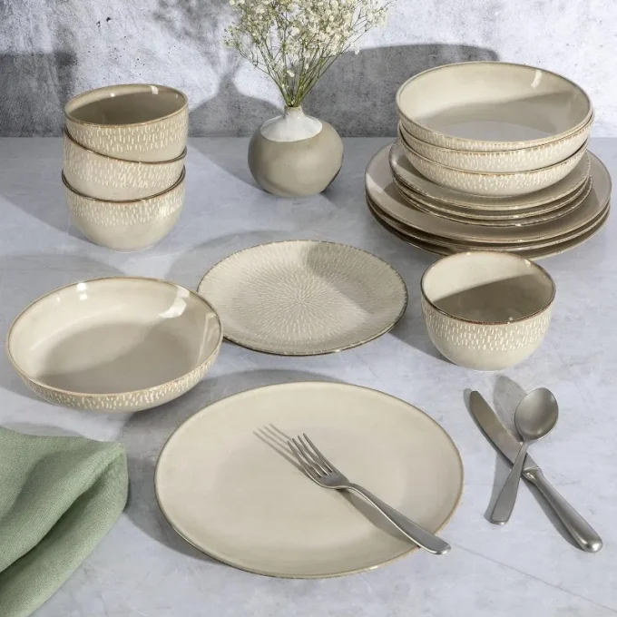 Matisse 16-Piece Double Bowl Dinnerware Set for 4 - Taupe