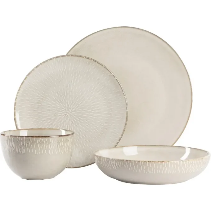 Matisse 16-Piece Double Bowl Dinnerware Set for 4 - Taupe