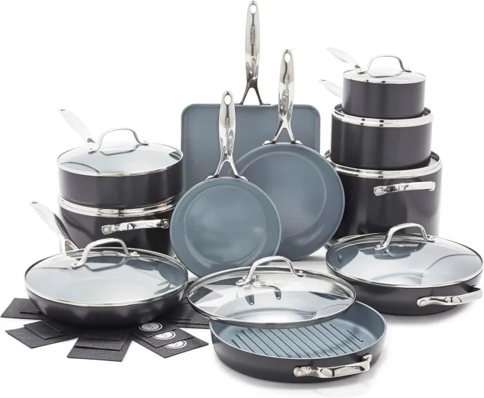 GreenPan Valencia Pro Hard Anodized Healthy Ceramic Nonstick 22 Piece Cookware Pots & Pans Set