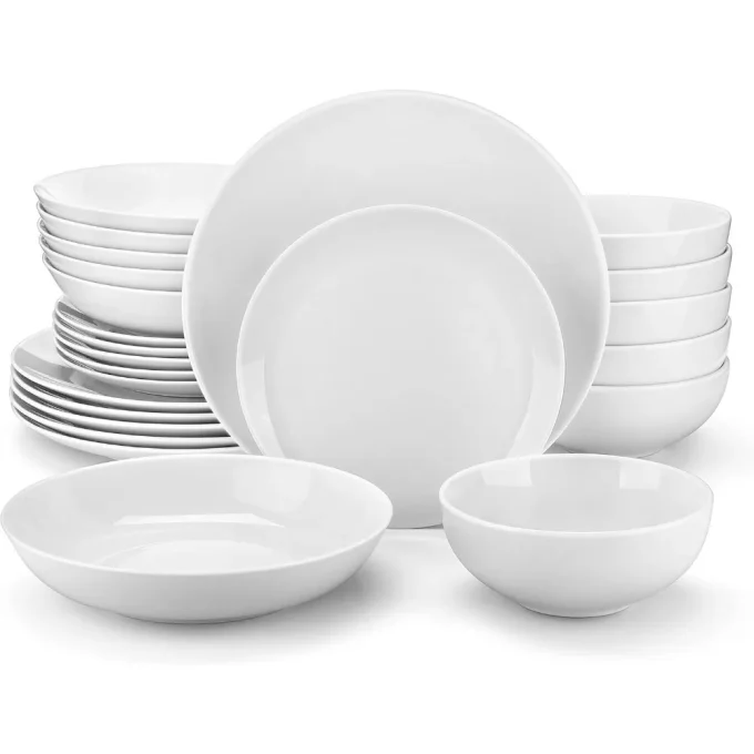 24-Piece White Porcelain Dinnerware Set for 6