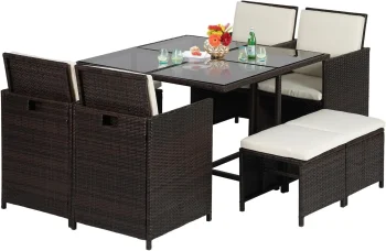 9-Piece Outdoor Wicker Patio Dining Set with Space-Saving Rattan Chairs