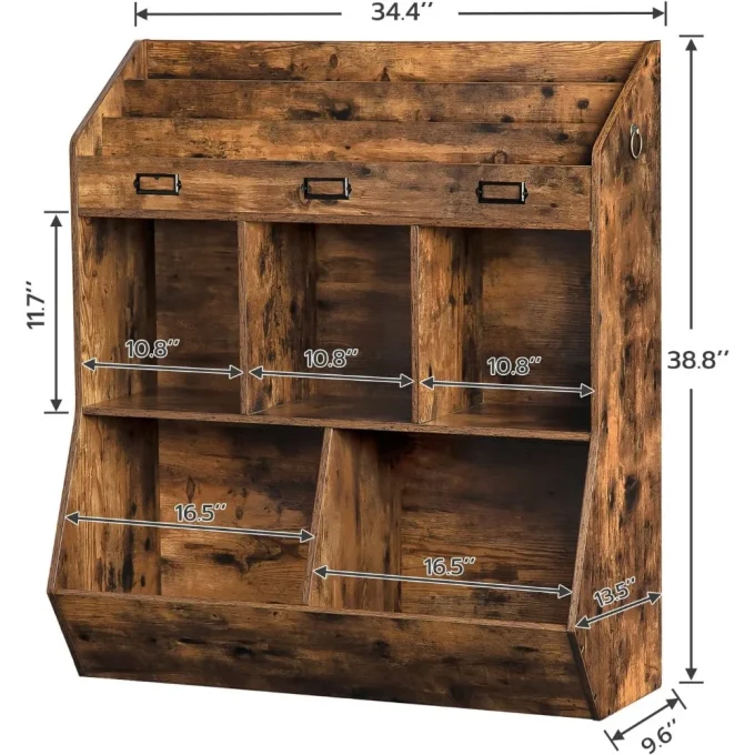 Kids Bookshelf & Toy Storage Organizer – 5 Compartments, 3 Shelves