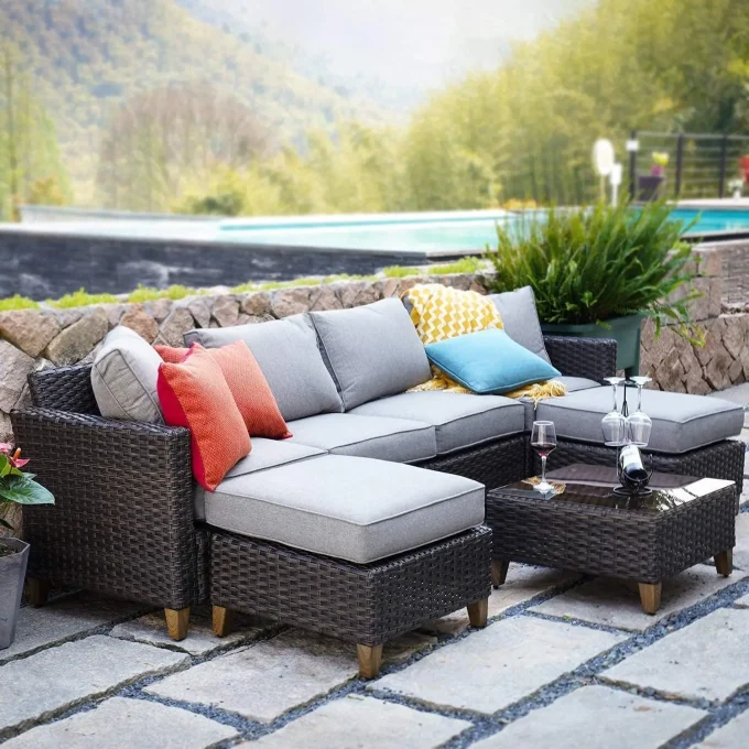 Sofa Sets Outdoor Furniture Sets, PE Wicker Patio Furniture Sectional Sofa with Thick Olefin Cushions for Yard Garden Porch