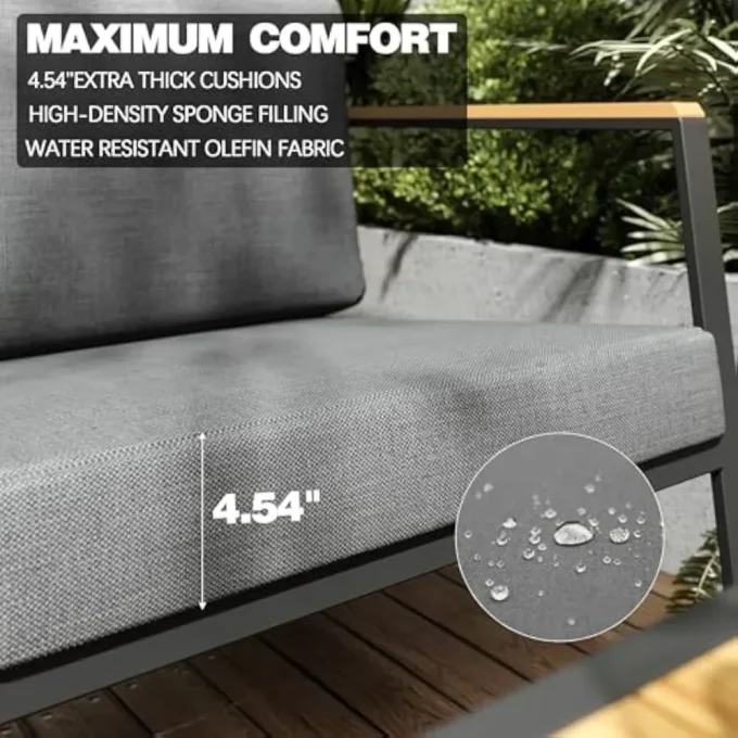 4-Piece Aluminum Patio Furniture Set with Cushions & Table – Modern Outdoor Sofa Set