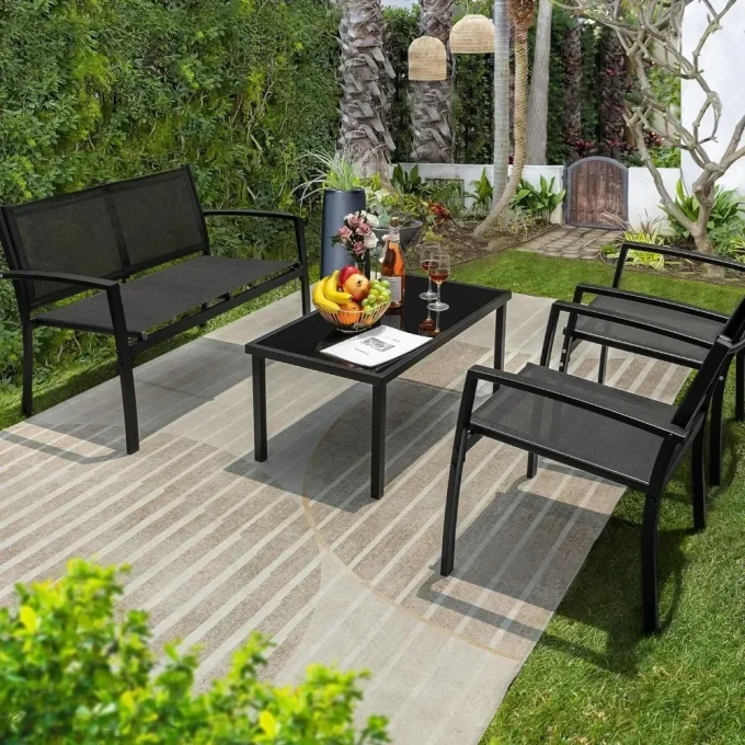 Outdoor Patio Furniture Textilene Modern Conversation Bistro Set with Loveseat Tea Table for Home, Lawn and Balcony