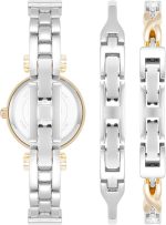 Women's Premium Crystal Accented Bangle Watch and Bracelet Set  Two-Tone - Image 2