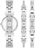 omen's Premium Crystal Accented Bangle Watch and Bracelet Set Black Silver - Image 2