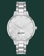 Women’s Crystal Accented Bracelet Watch  Silver Floral