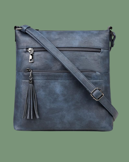 Crossbody Bag, Adjustable Strap Shoulder Bag with Tassel Blue Gray
