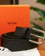 Durable Men’s Belt Full Grain Leather Casual  Black Belt Black 1Pc. - Image 3